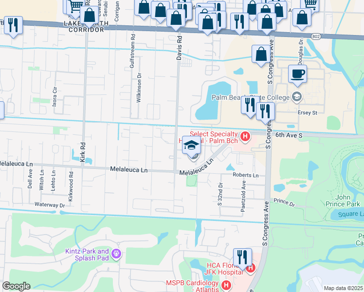 map of restaurants, bars, coffee shops, grocery stores, and more near 4628 Davis Road in Lake Worth