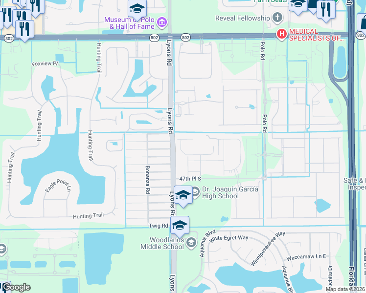 map of restaurants, bars, coffee shops, grocery stores, and more near 4600 Lyons Road in Lake Worth