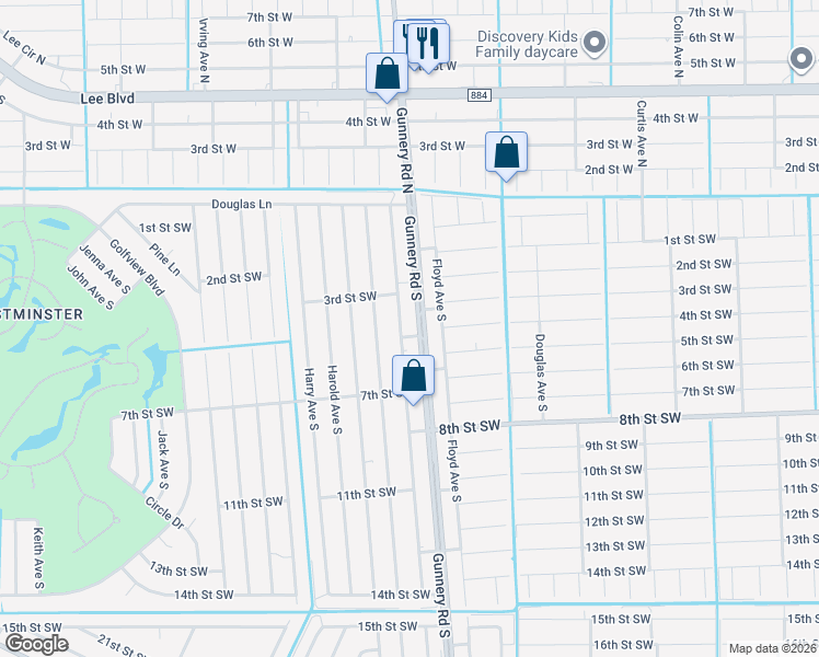 map of restaurants, bars, coffee shops, grocery stores, and more near 314 Gunnery Road South in Lehigh Acres