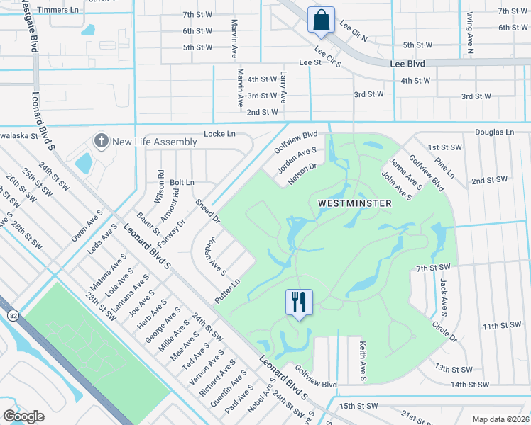 map of restaurants, bars, coffee shops, grocery stores, and more near 2283 Bainmar Drive in Lehigh Acres