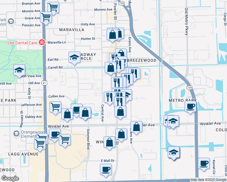 map of restaurants, bars, coffee shops, grocery stores, and more near 3700 Fowler Street in Fort Myers
