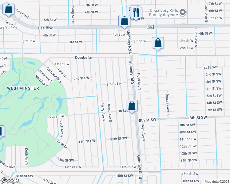 map of restaurants, bars, coffee shops, grocery stores, and more near 316 Gordon Avenue South in Lehigh Acres