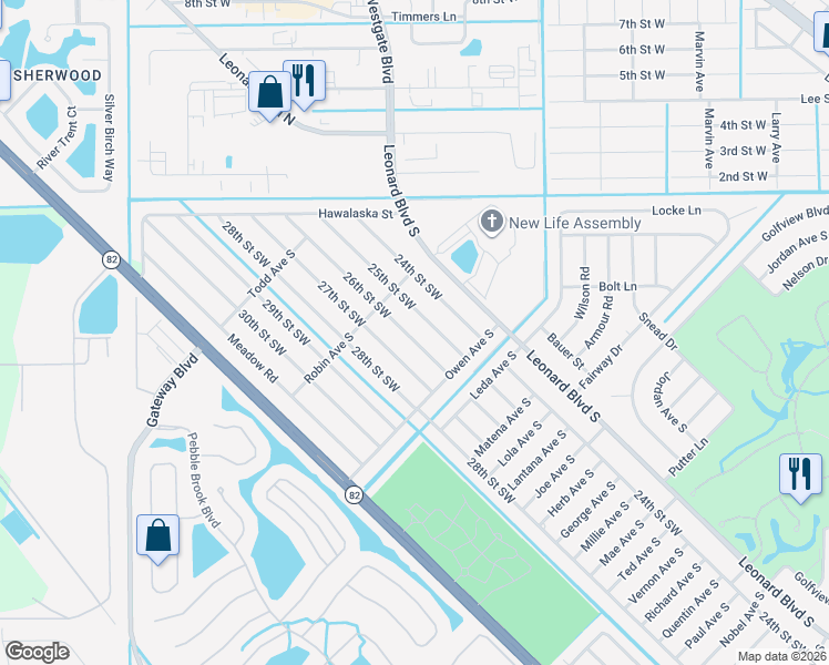 map of restaurants, bars, coffee shops, grocery stores, and more near 5132 27th Street Southwest in Lehigh Acres