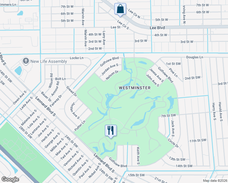 map of restaurants, bars, coffee shops, grocery stores, and more near 4820 Fairloop Run in Lehigh Acres