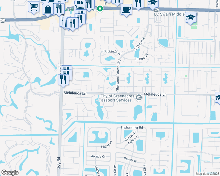 map of restaurants, bars, coffee shops, grocery stores, and more near 4720 Oak Terrace Drive in Greenacres