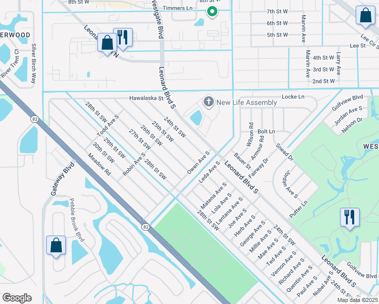 map of restaurants, bars, coffee shops, grocery stores, and more near 5121 25th Street Southwest in Lehigh Acres
