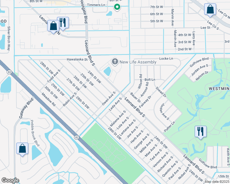 map of restaurants, bars, coffee shops, grocery stores, and more near 5107 24th Street Southwest in Lehigh Acres