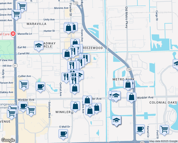 map of restaurants, bars, coffee shops, grocery stores, and more near 3735 Evans Avenue in Fort Myers