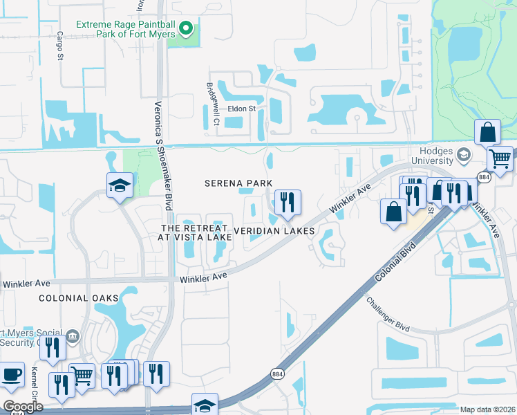 map of restaurants, bars, coffee shops, grocery stores, and more near 4094 Wilmont Place in Fort Myers