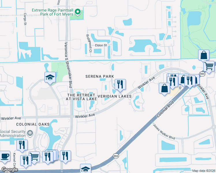 map of restaurants, bars, coffee shops, grocery stores, and more near 4092 Wilmont Place in Fort Myers