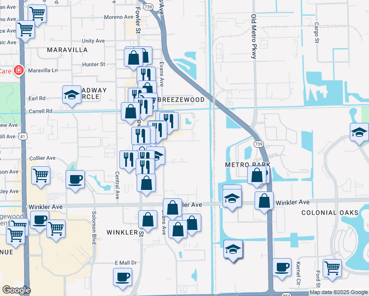 map of restaurants, bars, coffee shops, grocery stores, and more near 3735 Evans Avenue in Fort Myers