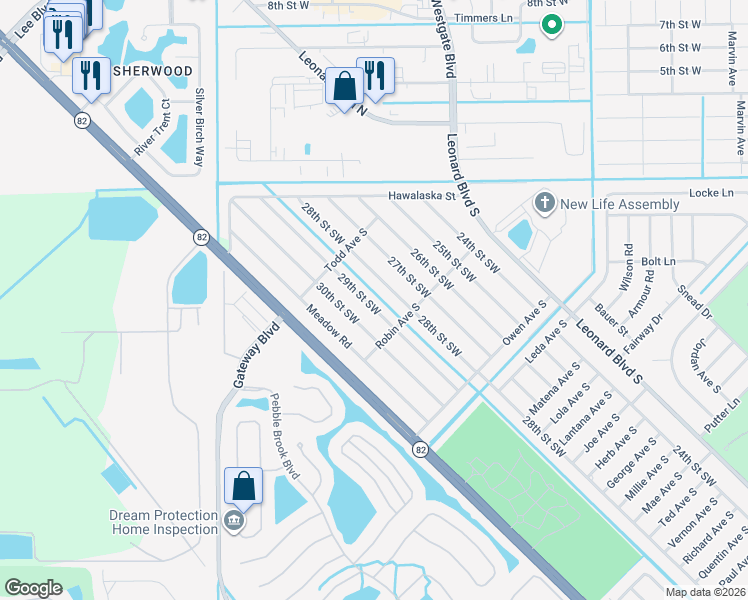 map of restaurants, bars, coffee shops, grocery stores, and more near 5208 29th Street Southwest in Lehigh Acres