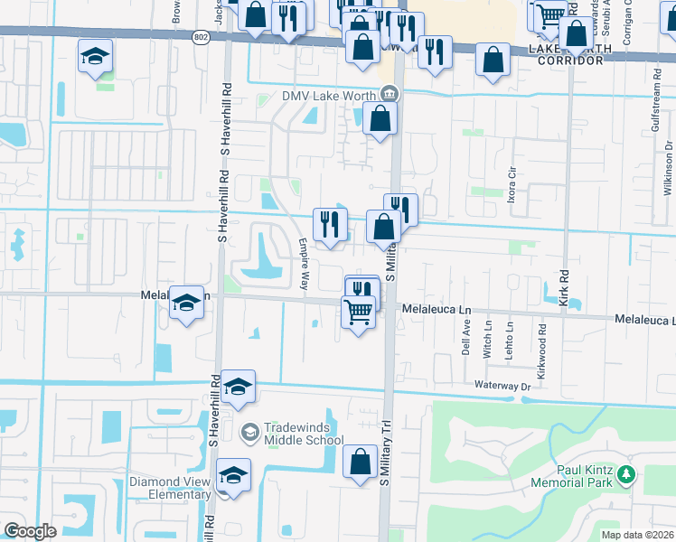 map of restaurants, bars, coffee shops, grocery stores, and more near 4776 Chariot Circle in Greenacres