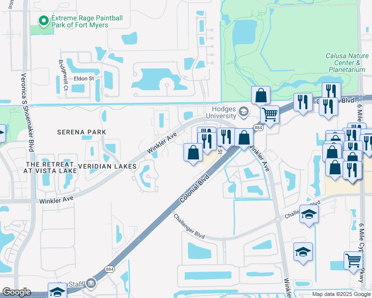 map of restaurants, bars, coffee shops, grocery stores, and more near 4250 Winkler Avenue in Fort Myers