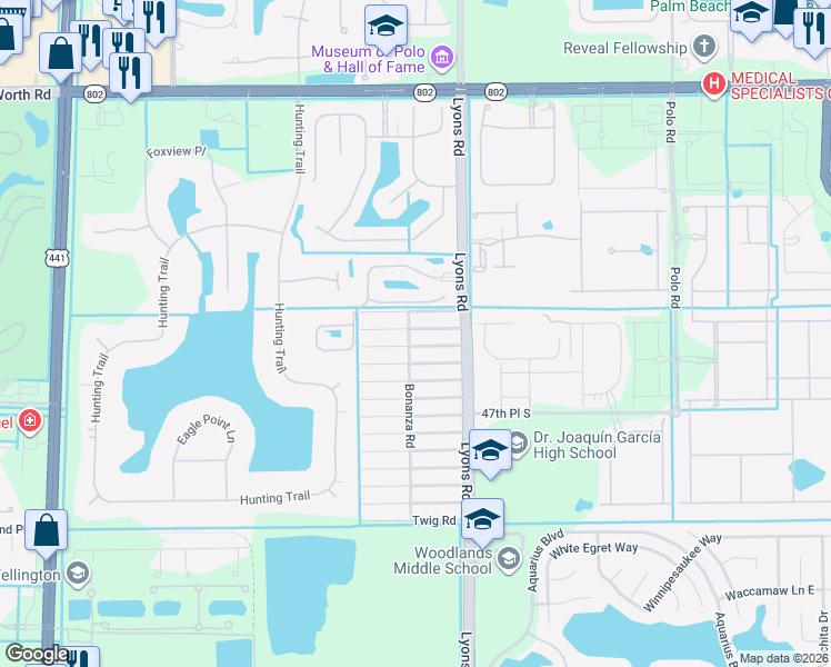map of restaurants, bars, coffee shops, grocery stores, and more near 9111 Bouquet Road in Lake Worth
