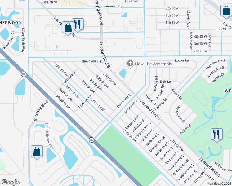map of restaurants, bars, coffee shops, grocery stores, and more near 5122 25th Street Southwest in Lehigh Acres