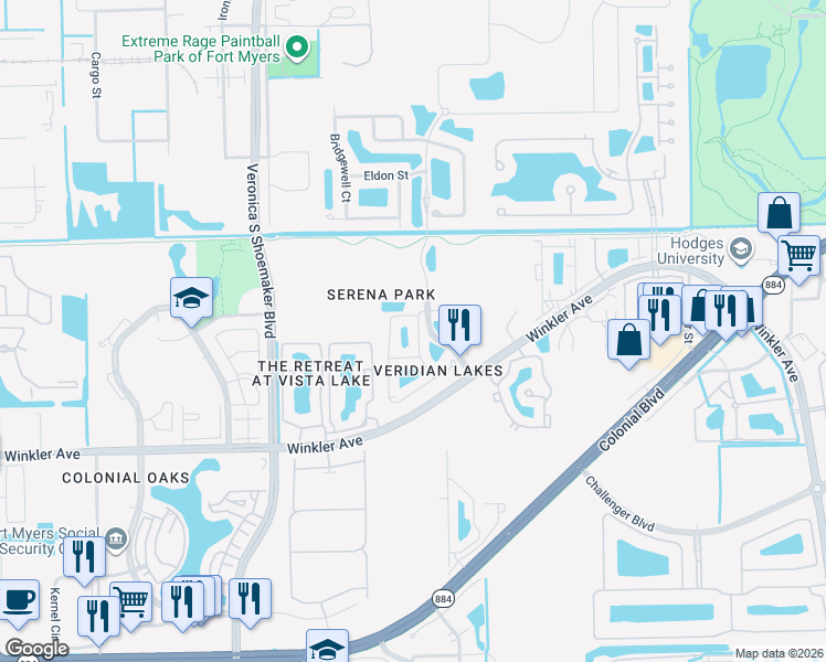 map of restaurants, bars, coffee shops, grocery stores, and more near 4092 Wilmont Place in Fort Myers