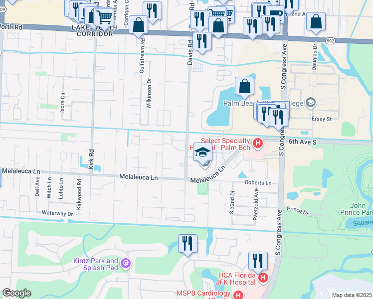 map of restaurants, bars, coffee shops, grocery stores, and more near 4628 Davis Road in Lake Worth