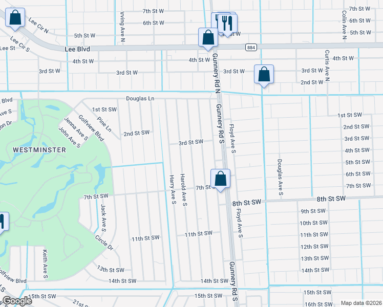 map of restaurants, bars, coffee shops, grocery stores, and more near 316 Gordon Avenue South in Lehigh Acres