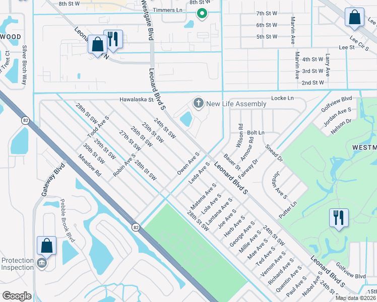 map of restaurants, bars, coffee shops, grocery stores, and more near 5107 24th Street Southwest in Lehigh Acres