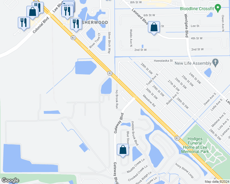 map of restaurants, bars, coffee shops, grocery stores, and more near 9430 Ivy Brook Run in Fort Myers