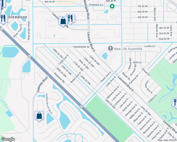 map of restaurants, bars, coffee shops, grocery stores, and more near 5141 26th Street Southwest in Lehigh Acres