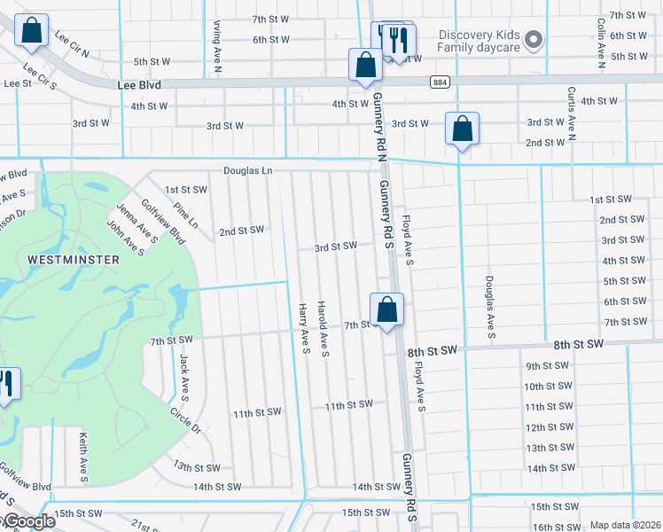 map of restaurants, bars, coffee shops, grocery stores, and more near 316 Gordon Avenue South in Lehigh Acres