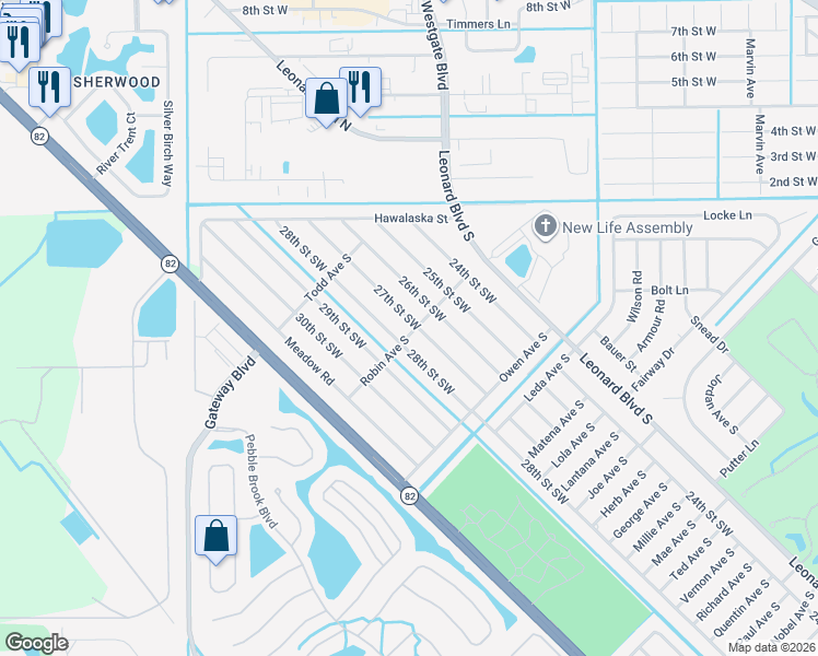 map of restaurants, bars, coffee shops, grocery stores, and more near 5148 28th Street Southwest in Lehigh Acres