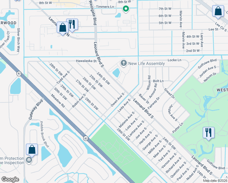 map of restaurants, bars, coffee shops, grocery stores, and more near 5107 24th Street Southwest in Lehigh Acres