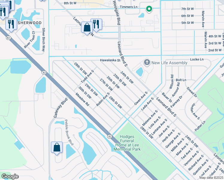 map of restaurants, bars, coffee shops, grocery stores, and more near 5148 28th Street Southwest in Lehigh Acres