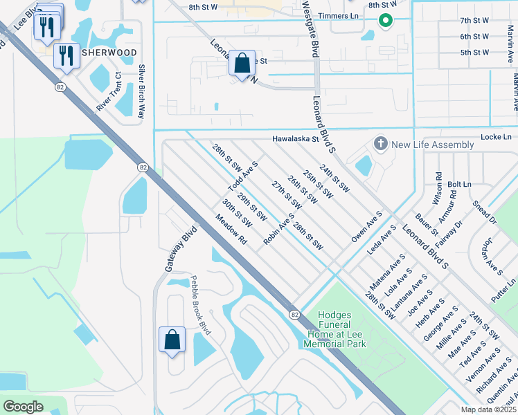 map of restaurants, bars, coffee shops, grocery stores, and more near 5220 30th Street Southwest in Lehigh Acres