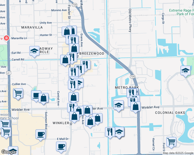 map of restaurants, bars, coffee shops, grocery stores, and more near 3735 Evans Avenue in Fort Myers
