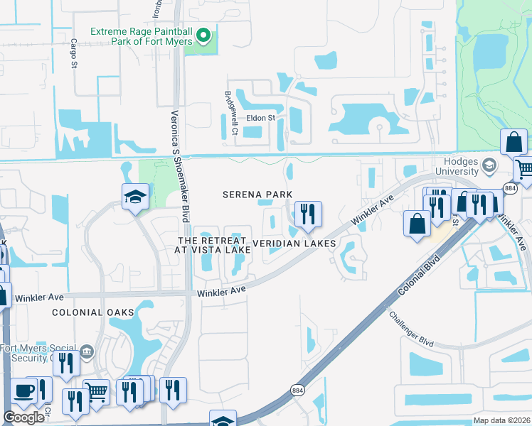 map of restaurants, bars, coffee shops, grocery stores, and more near 3747 Tilbor Circle in Fort Myers