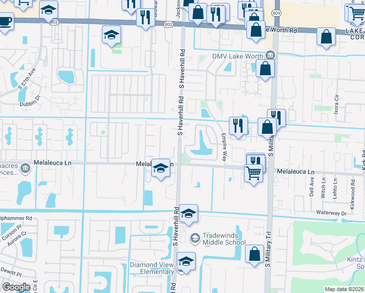 map of restaurants, bars, coffee shops, grocery stores, and more near 229 Leland Lane in Greenacres