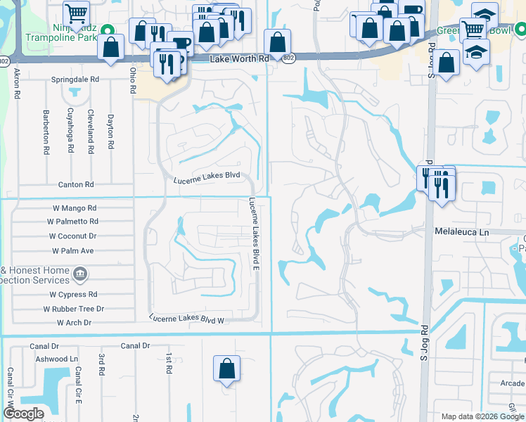 map of restaurants, bars, coffee shops, grocery stores, and more near 4598 Lucerne Lakes Boulevard East in Lake Worth