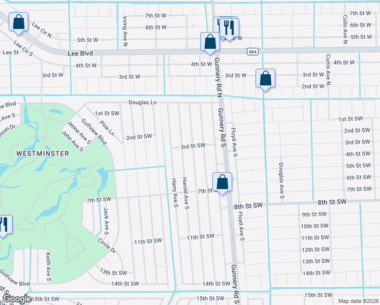 map of restaurants, bars, coffee shops, grocery stores, and more near 316 Gordon Avenue South in Lehigh Acres