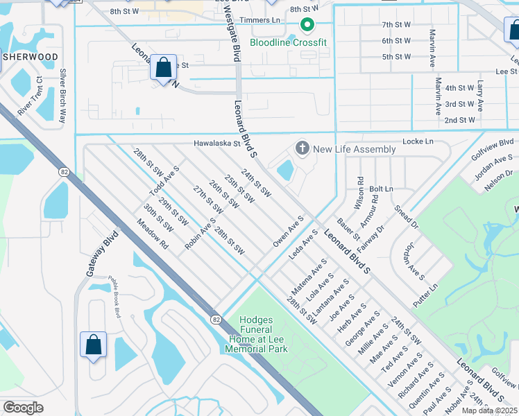 map of restaurants, bars, coffee shops, grocery stores, and more near 5129 25th Street Southwest in Lehigh Acres
