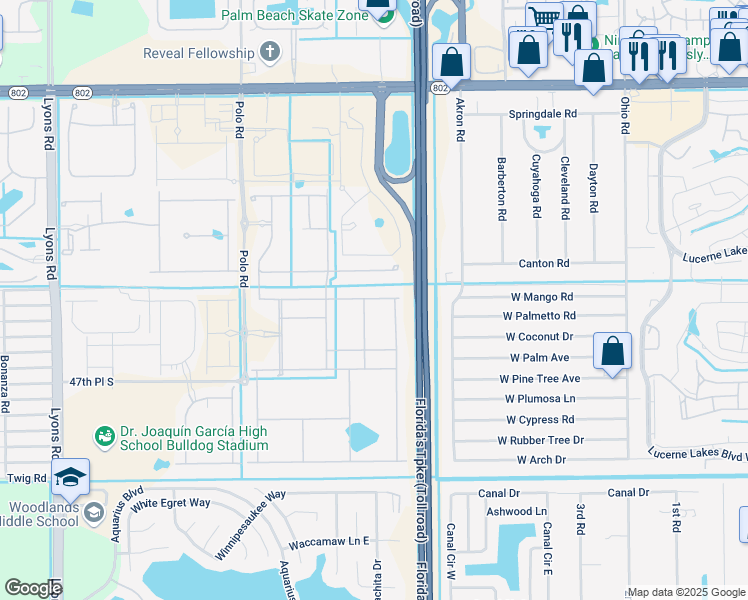 map of restaurants, bars, coffee shops, grocery stores, and more near 4550 Hooks Road in Lake Worth