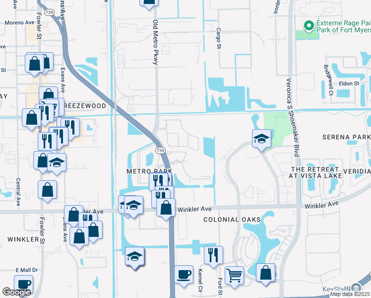 map of restaurants, bars, coffee shops, grocery stores, and more near 3605 Cedar Oak Drive in Fort Myers