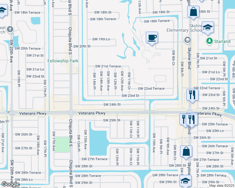 map of restaurants, bars, coffee shops, grocery stores, and more near 2224 Southwest 12th Avenue in Cape Coral