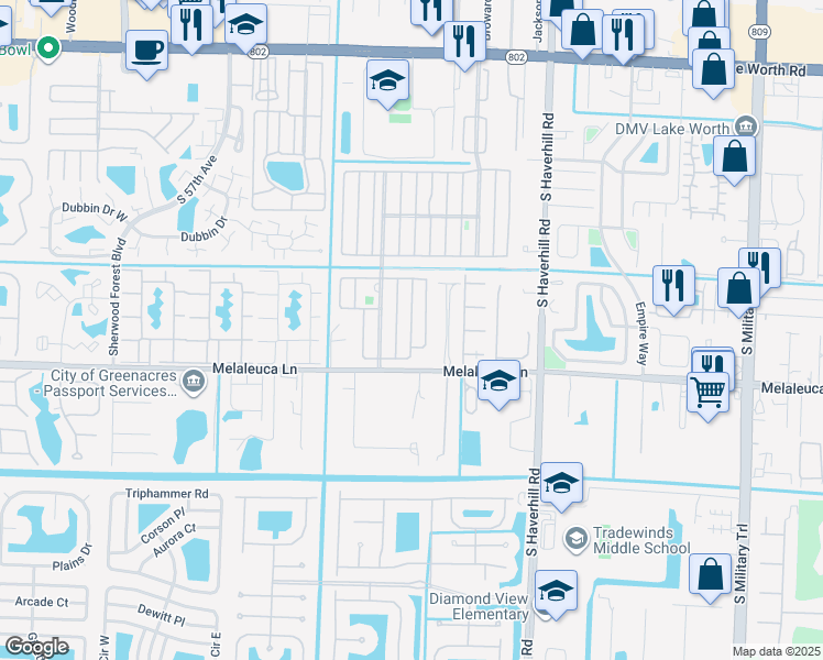 map of restaurants, bars, coffee shops, grocery stores, and more near 4596 Nancy Drive in Lake Worth