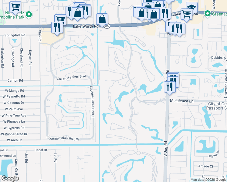 map of restaurants, bars, coffee shops, grocery stores, and more near 4476 Fountains Drive in Lake Worth