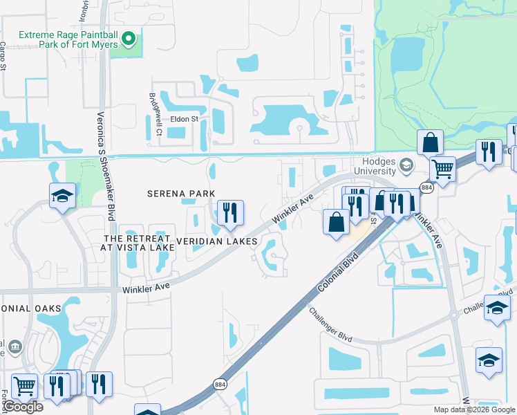 map of restaurants, bars, coffee shops, grocery stores, and more near 4051 Winkler Ave in Fort Myers