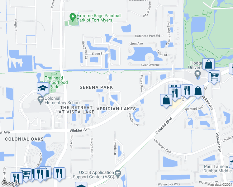 map of restaurants, bars, coffee shops, grocery stores, and more near 3729 Crofton Court in Fort Myers