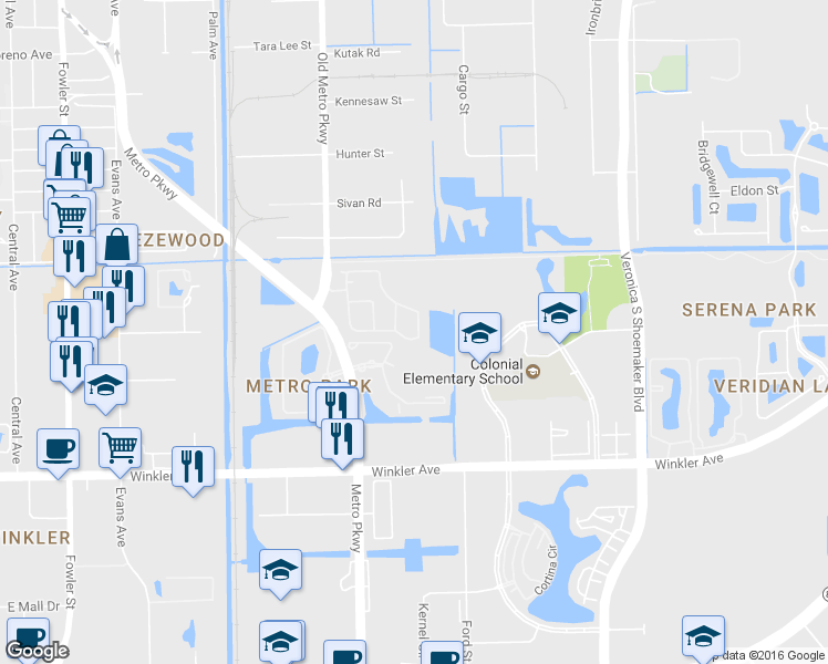 map of restaurants, bars, coffee shops, grocery stores, and more near 3605 Cedar Oak Drive in Fort Myers
