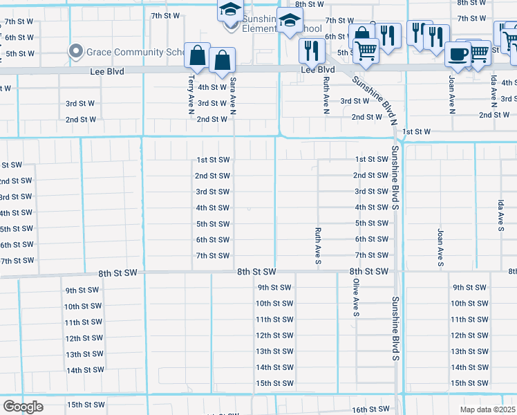 map of restaurants, bars, coffee shops, grocery stores, and more near 3408 4th Street Southwest in Lehigh Acres