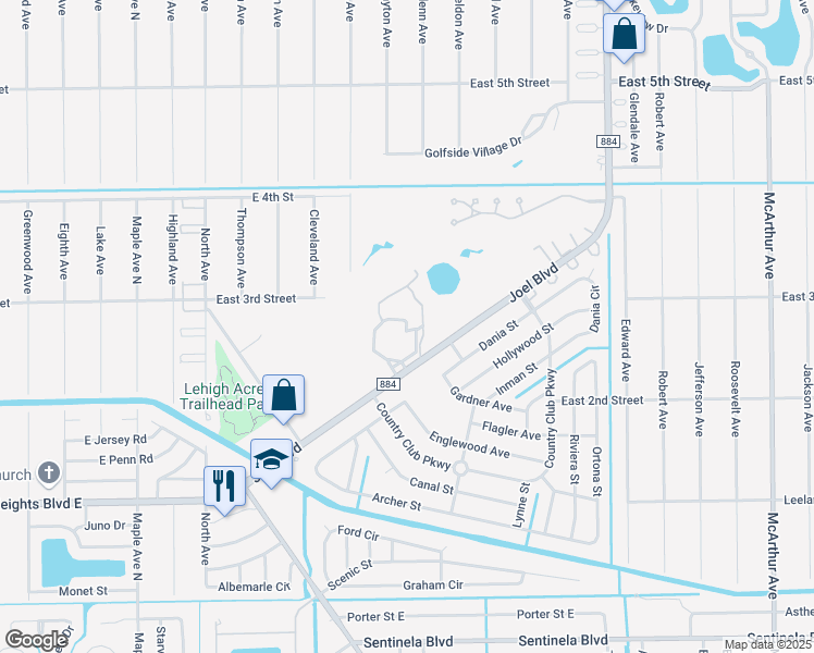 map of restaurants, bars, coffee shops, grocery stores, and more near 231 Joel Boulevard in Lehigh Acres