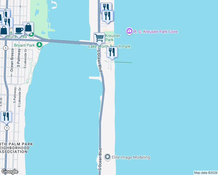 map of restaurants, bars, coffee shops, grocery stores, and more near 3100 South Ocean Boulevard in Palm Beach