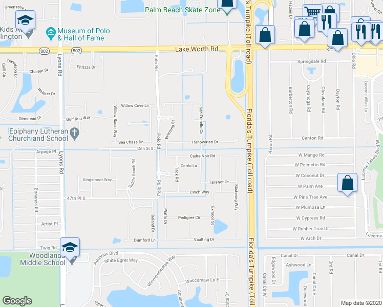 map of restaurants, bars, coffee shops, grocery stores, and more near 8347 Cadre Noir Road in Lake Worth