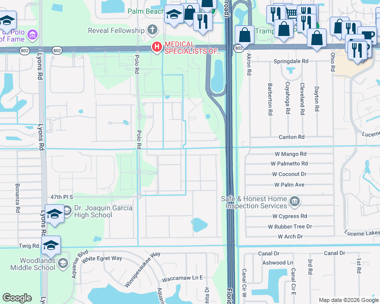 map of restaurants, bars, coffee shops, grocery stores, and more near 8227 Hanoverian Drive in Lake Worth